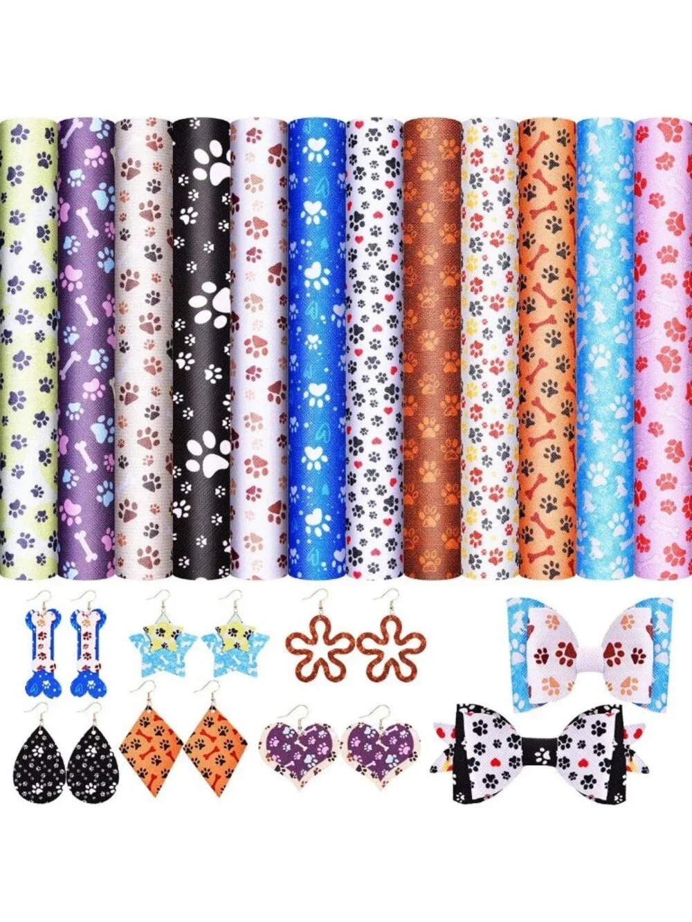 12 Pcs Paw Print Faux Leather Sheets for DIY Crafts, Earrings & Hair Bows